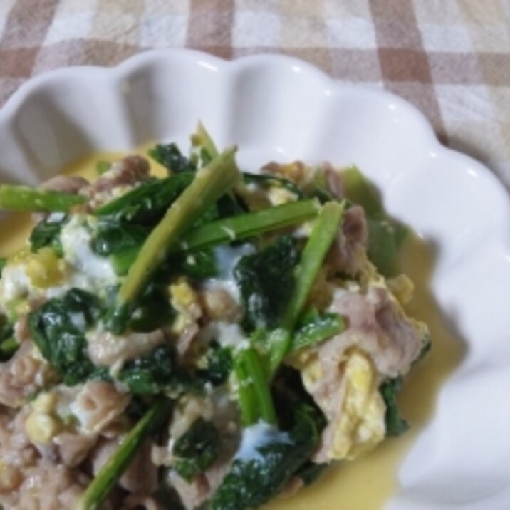 味付けは魚醤だけ★豚肉と小松菜と卵の炒めもの